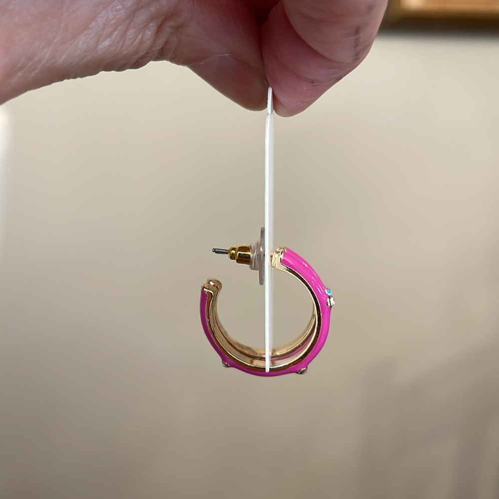 Boutique Style Hot Pink - Fuchsia Enamel Hoops with Rhinestone Accents. - Picture 16 of 16